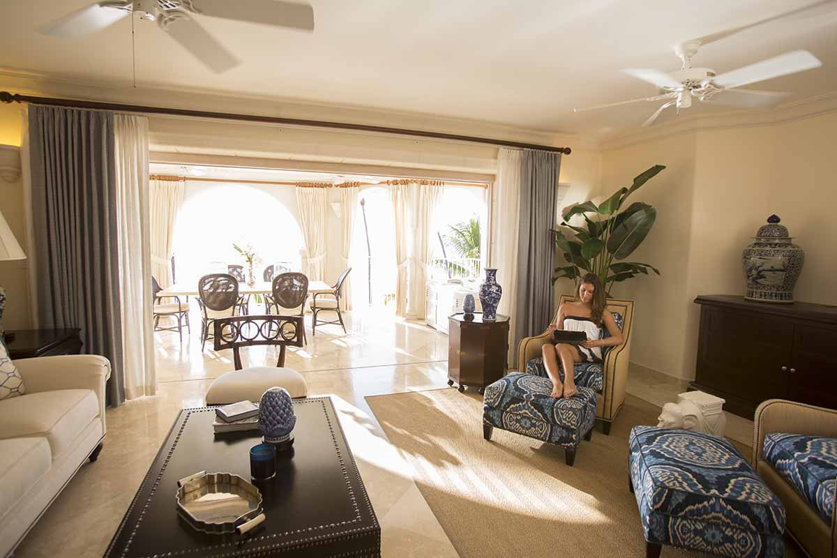 Girl sitting in the luxurious St. Peters Bay in Barbados